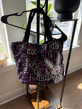 Black and Pink Bunny Graphic Tote Bag